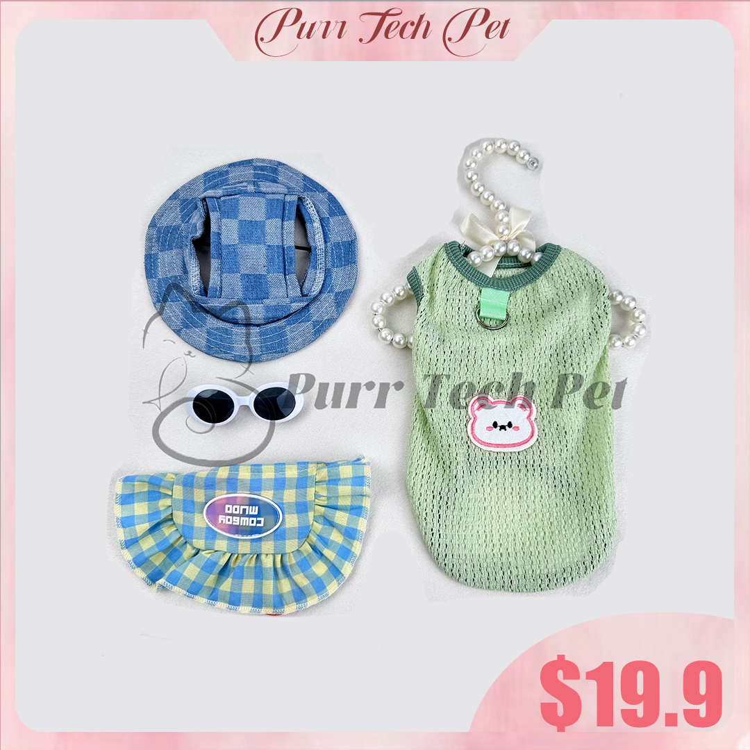 Purrtechpet Pet Cats and Dogs Fashion Clothing Set 4in1