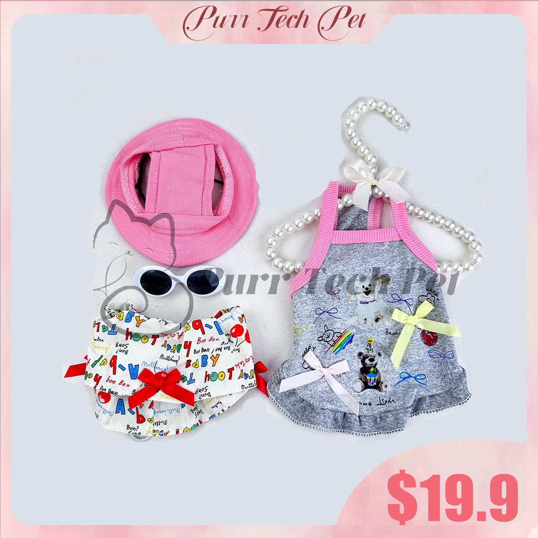 Purrtechpet Pet Cats and Dogs Fashion Clothing Set 4in1